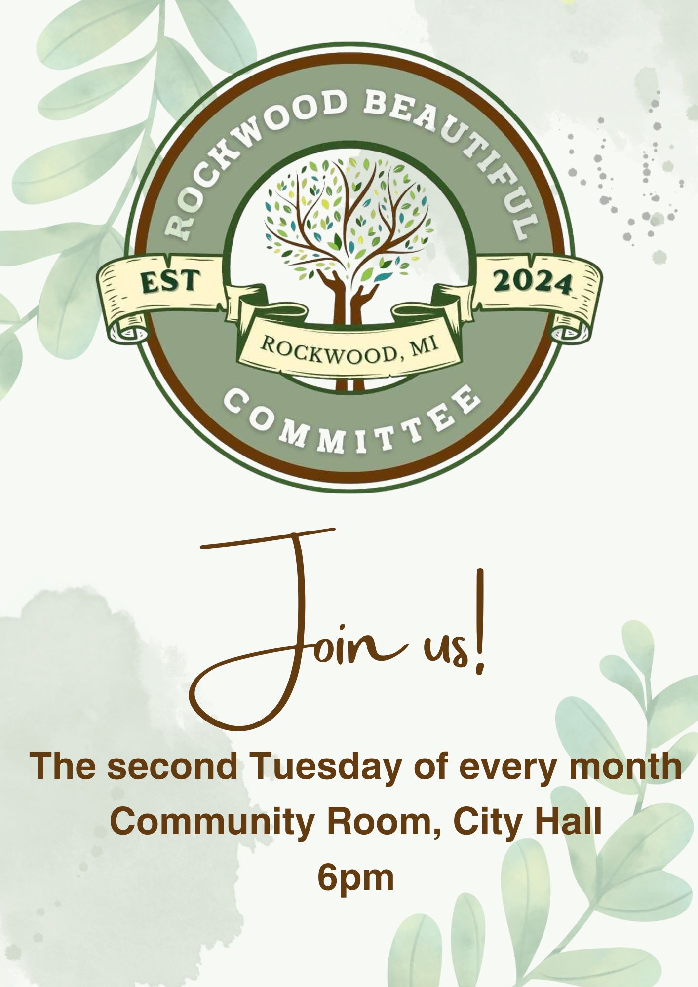 Join us, the second tuesday of every month at the Community Room of City Hall at 6PM